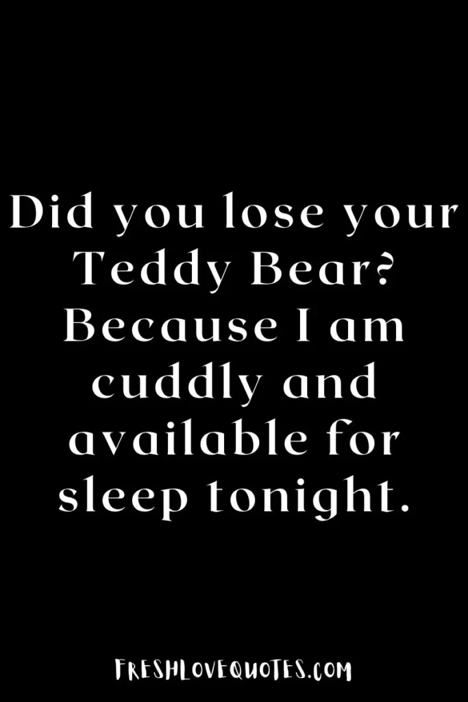 Did you lose your Teddy Bear Because I am cuddly and available for sleep tonight.
